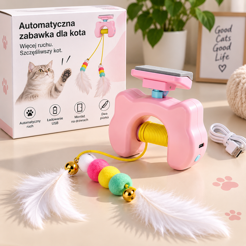 Automatyczna zabawka dla kota na drzwi – interaktywne piórka